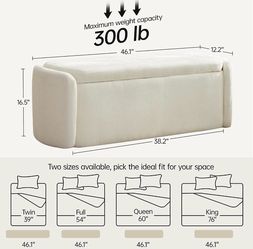 Cream Upholstered Storage Ottoman Bench