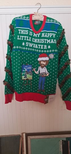 Bob Ross Ugly Xmas Sweater-rare