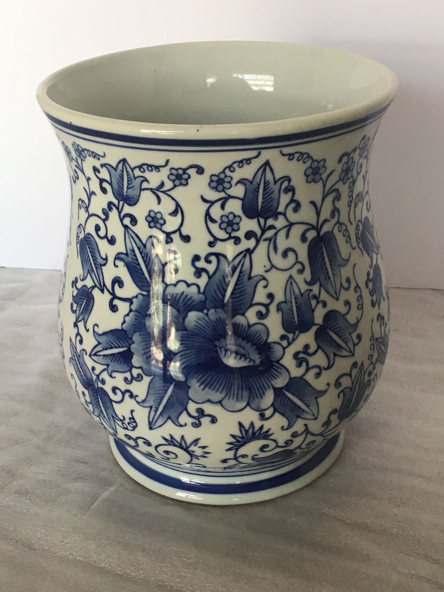 Blue and white ceramic planter pot