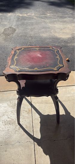 Antique Victorian Side Table with Leather Top