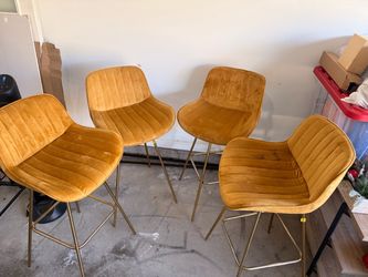 Set of 6 Mustard Velvet Bar Stools