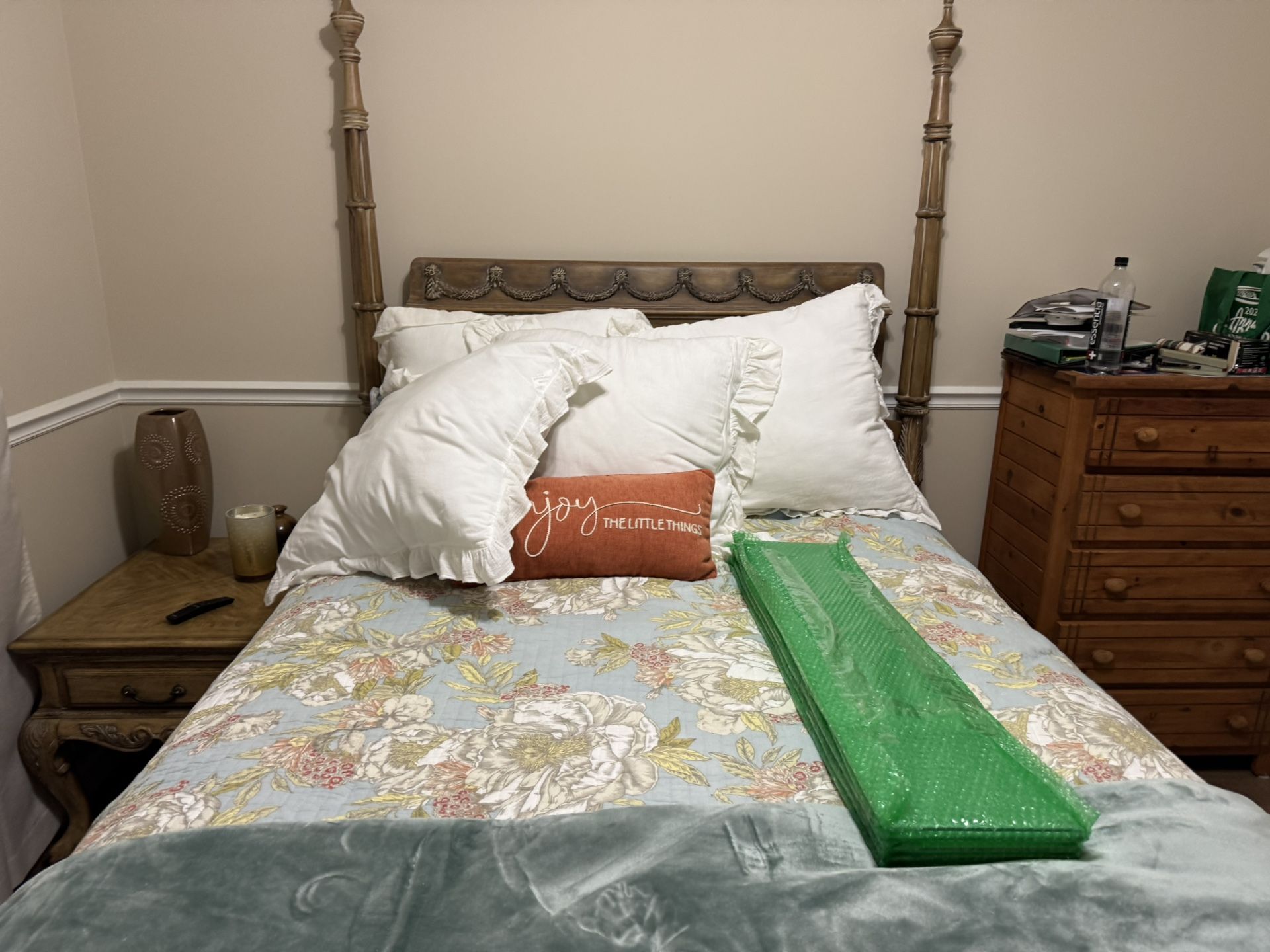 Antique 4 post Bed With Side table