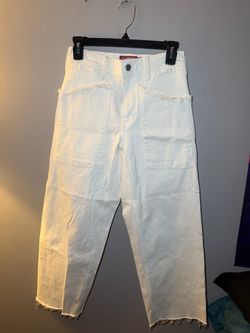 White Denim Wide-leg Jeans with Frayed Hem