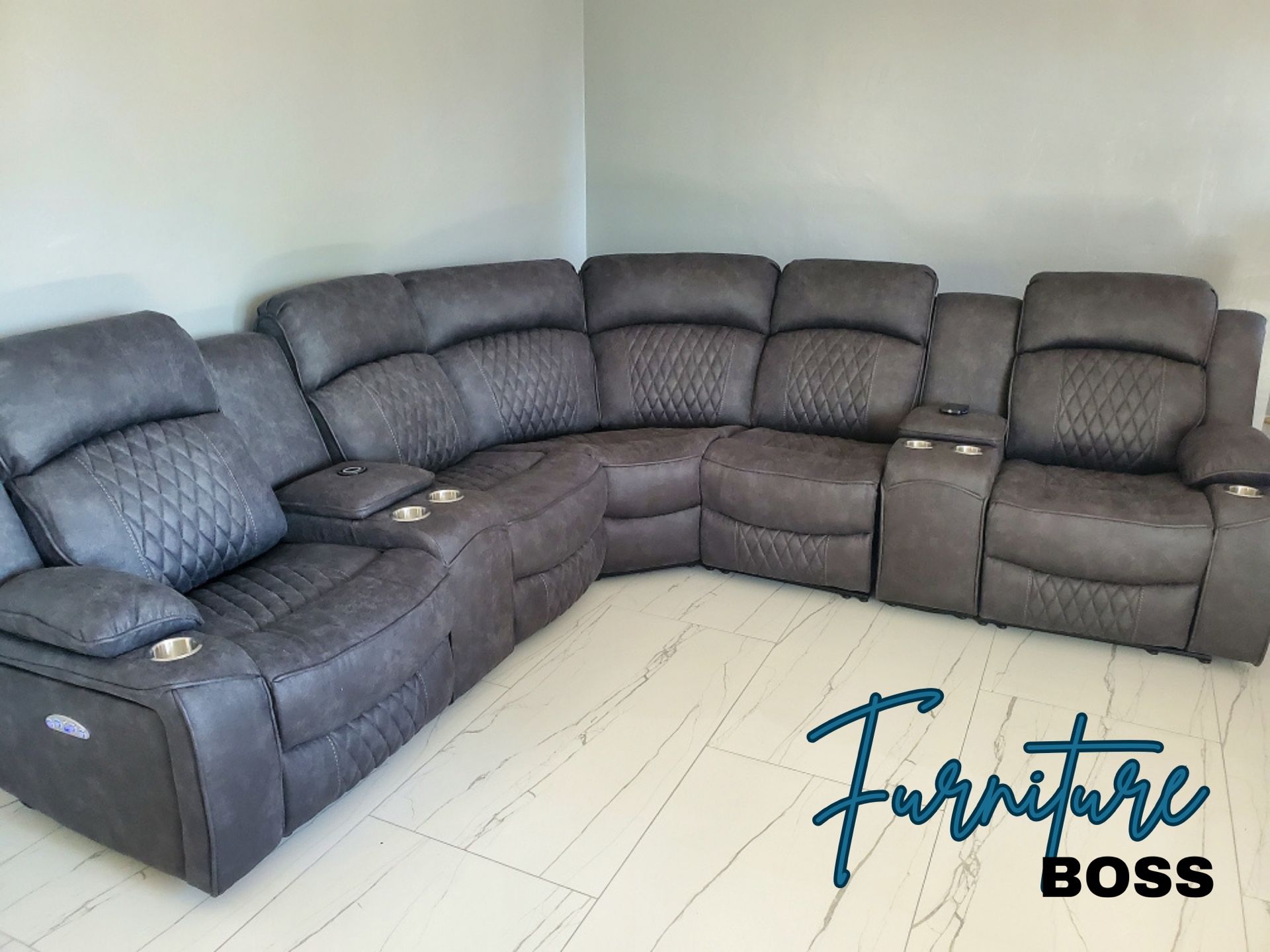 Grey Sectional Sofa With Power Reclining Seats