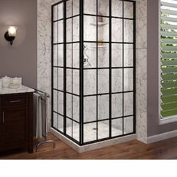 DreamLine French Corner 40-1/2 in. D x 40-1/2 in. W x 72 in. H Framed Corner Sliding Shower Enclosure in Satin Black