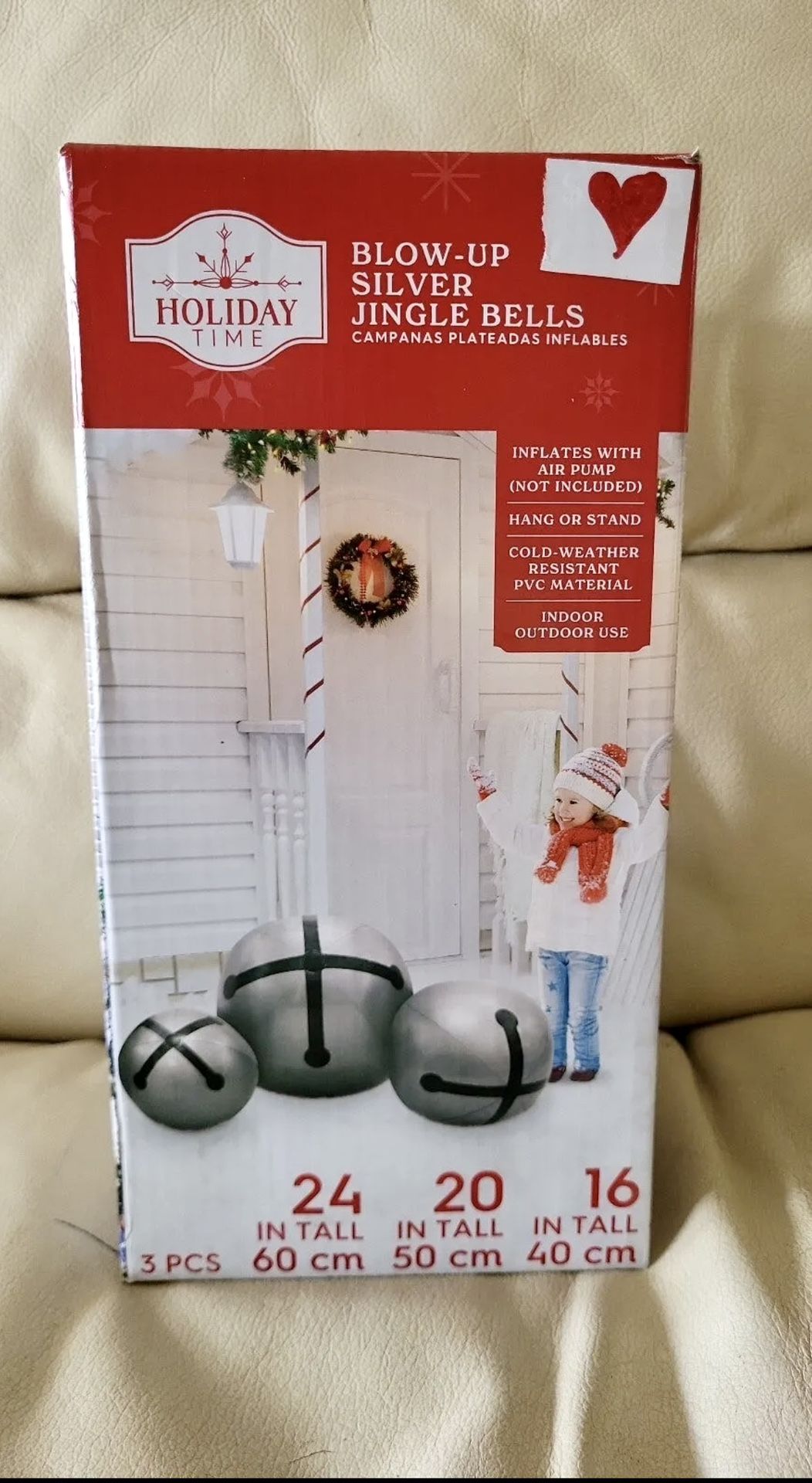 Holiday Time Christmas Blow Up Inflatable Silver Jingle Bells 3 pack 24|20|16" New