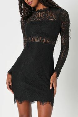 Black Lace Long Sleeve Short Dress MED