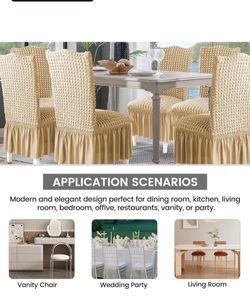 Beige Stretch Dining Chair Covers with Ruffle Skirt