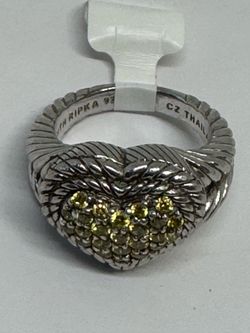 Judith Ripka 925 Sterling Silver Ring Size 7 Yellow CZ Designer Ring 10.9g