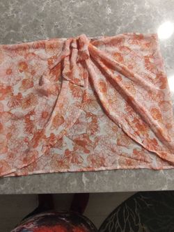 Shade & Shore Sarong Cover-Up Womens Medium Pink Orange Floral Sheer Swim Wrap L(12-14)