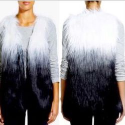 Women's Luxury Ultra Soft Contrast Faux Fur Jacket, Ladies Ombre Winter Warm Flared Vest Outerwear