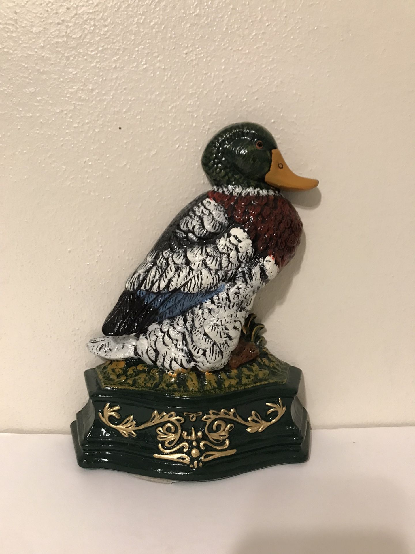 Vintage 1994 Painted Cast Iron Mallard Duck Heavy Door Stop