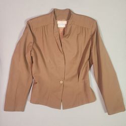 Bill Kaiserman Rafael Vintage Wool Blazer Collarless Women Tan