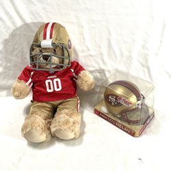 Vintage Never Opened Riddell 49Ers Mini Football Helmet & 49Ers Stuffed Bear With Helmet And Jersey. Retails $152 If Bought  Separately.