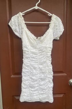 White Lace Mini Dress with Cap Sleeves