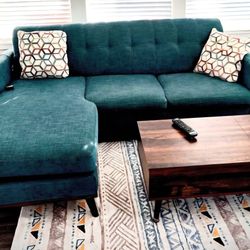Modern Teal Green Sectional / 3-Seater Convertible Sofa