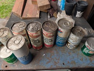 Vintage pull tab outboard 2 & 4 cycle motor oil cans-sealed