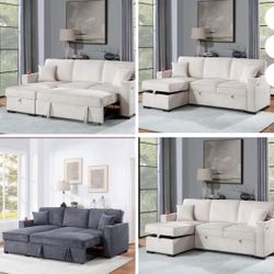 $379. 2-P Convertible Sectional  Sleeper Sofa W/ Cupholder Sofa Storage & USB Ports  89”x 59”X36”H