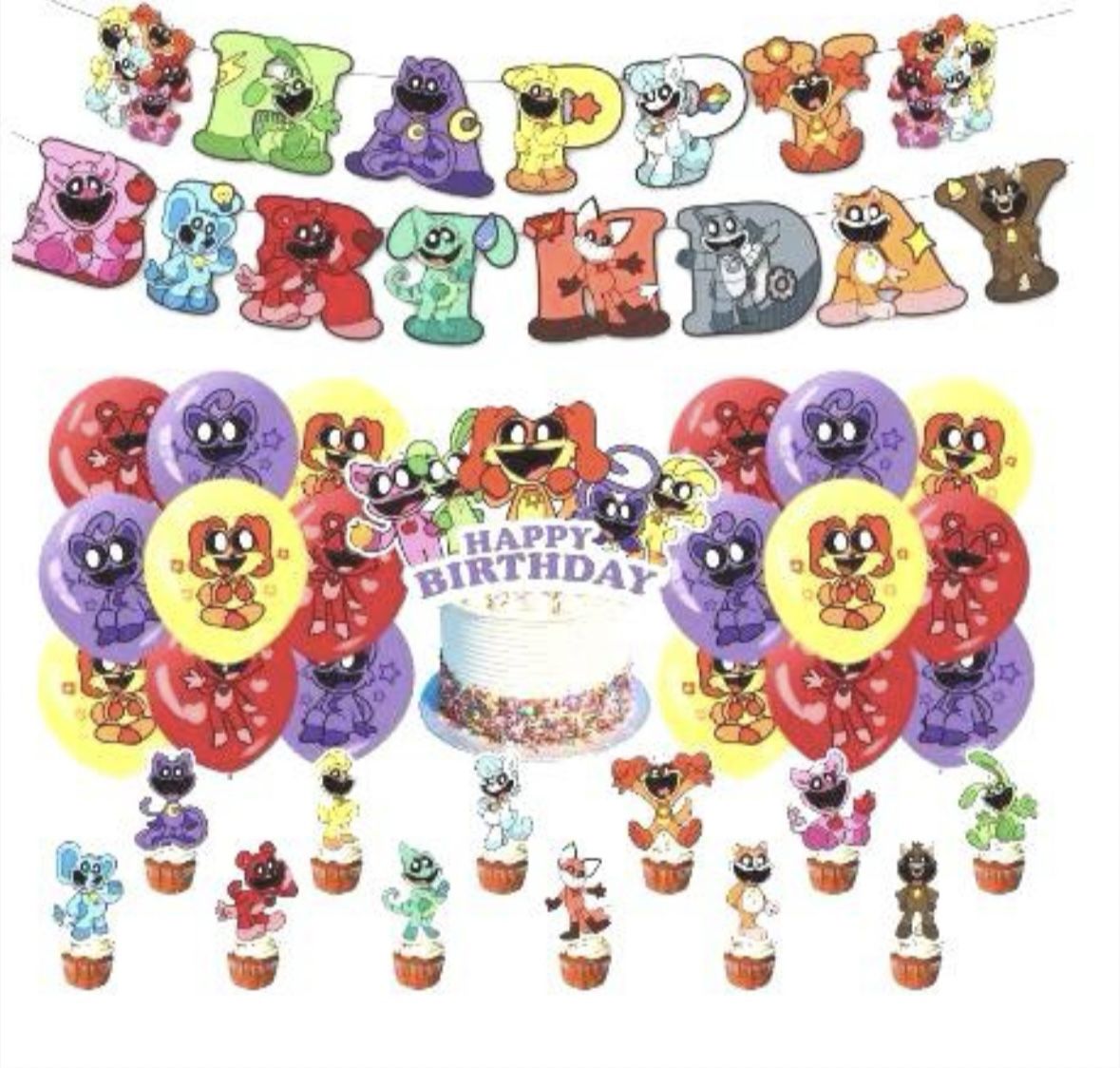    inspired Smiling Critters Birthday Party Supplies Balloon Banner Backdrop  Cake Topper Party and more