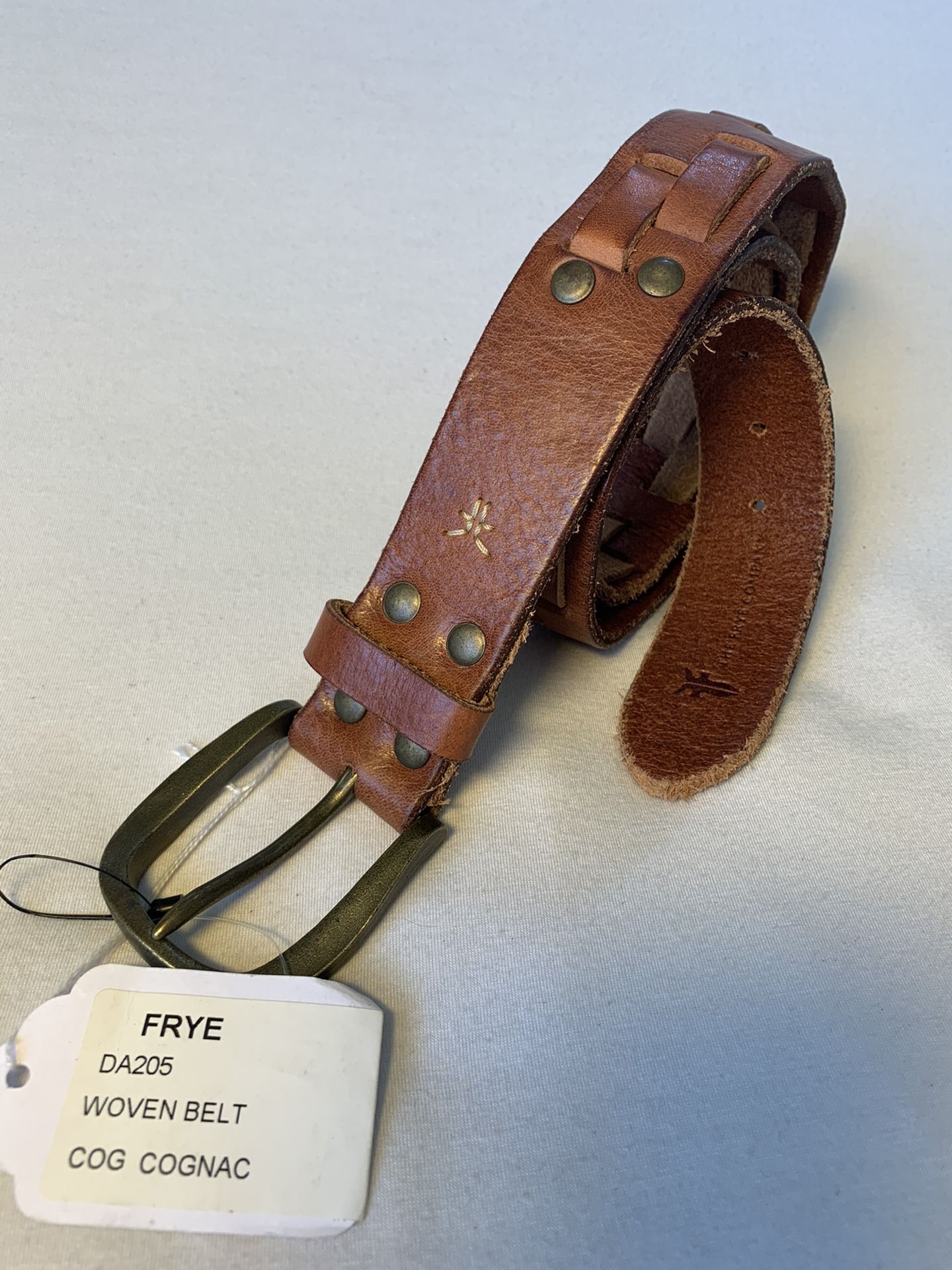FRYE unisex woven belt cognac brass 30, 32, 34, 36 FRYE unisex woven belt cognac brass buckle, sizes 30, 32, 34  main image 3