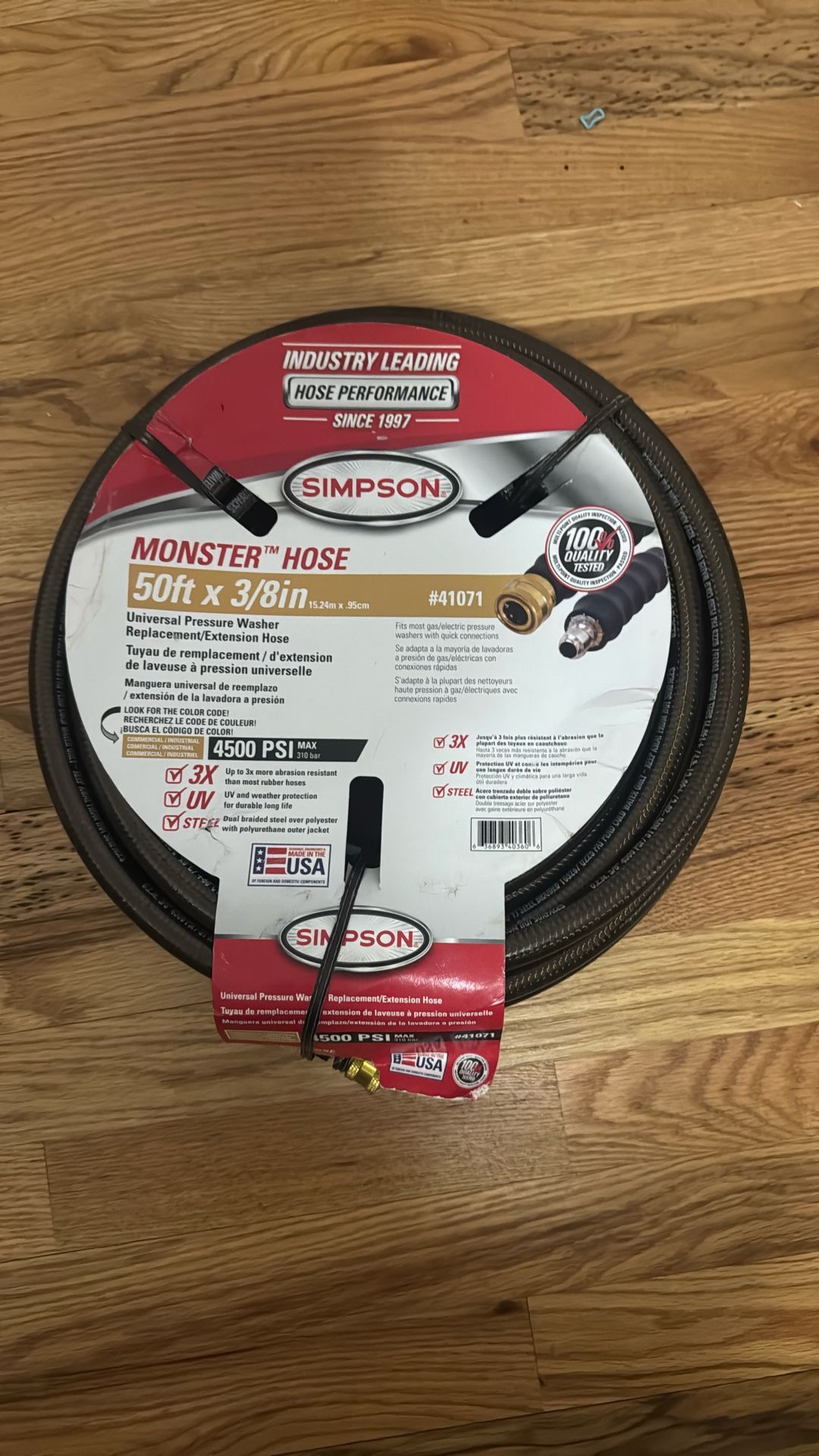 BRAND NEW NEVER USED SIMPSON 3/8 in. x 50 ft. Cold Water Pressure Washer Replacement Extension Hose 4500 PSI