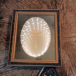 3D Jesus Christ Cross Infinity Tunnel Lighted Framed Wall Mirror Home Decor