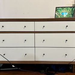 6-Drawer Dresser, Walnut Brown and White