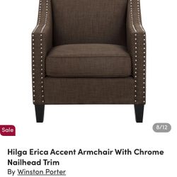 Accent Armchair With Chrome Nailhead Trim