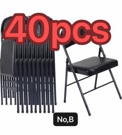 40 Pack Folding Chairs with Padded Seats, Portable Stackable Commercial Seat with Steel Frame, Black (330lbs Capacity)