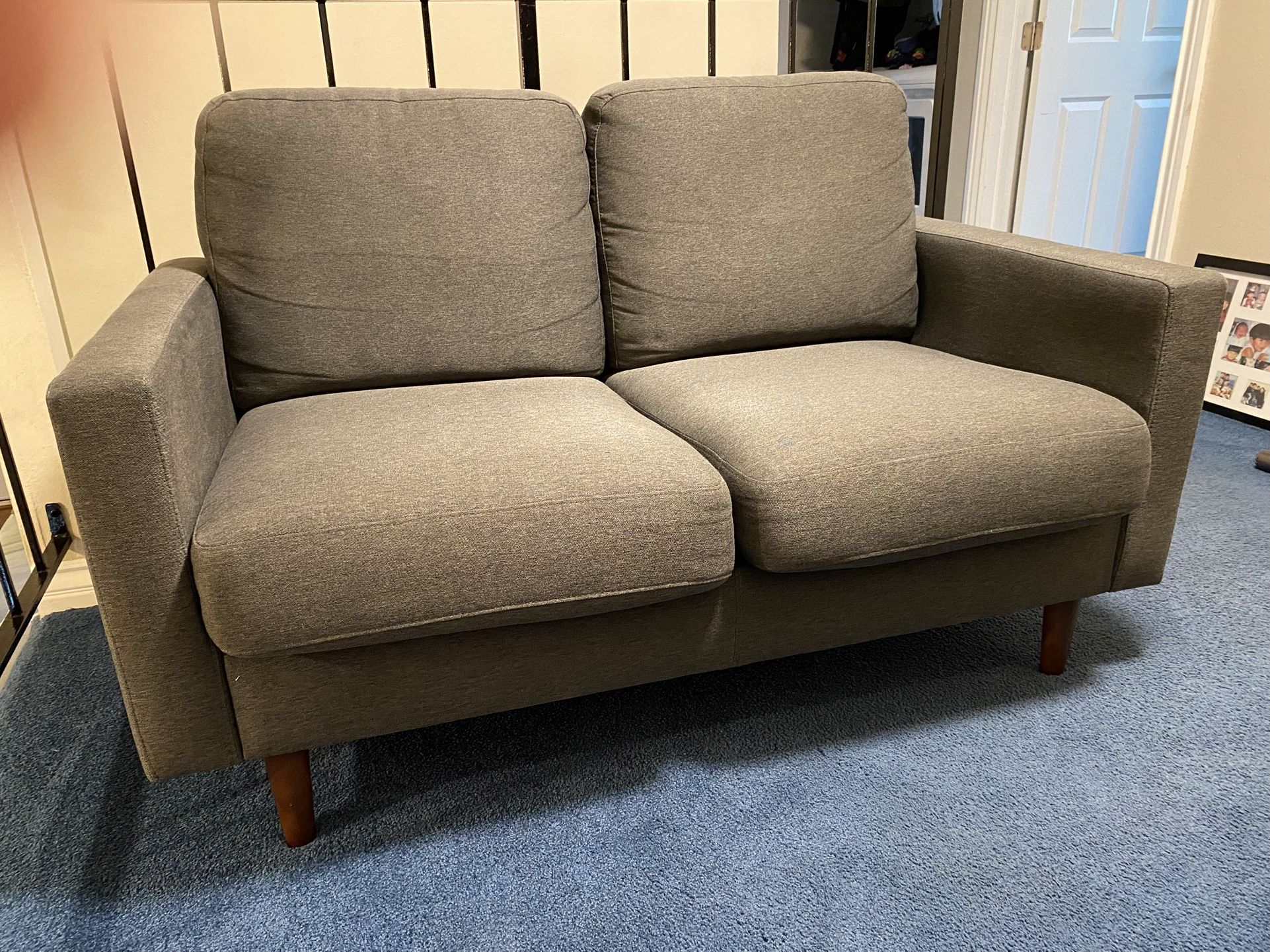 Gray Mid Century Modern Loveseat Couch