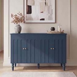 47” Arched Fluted Sideboard Buffet Cabinet with Storage, Blue Modern Credenza with Removable Shelves, Wood Accent Storage Cabinet for Living Room, Kit