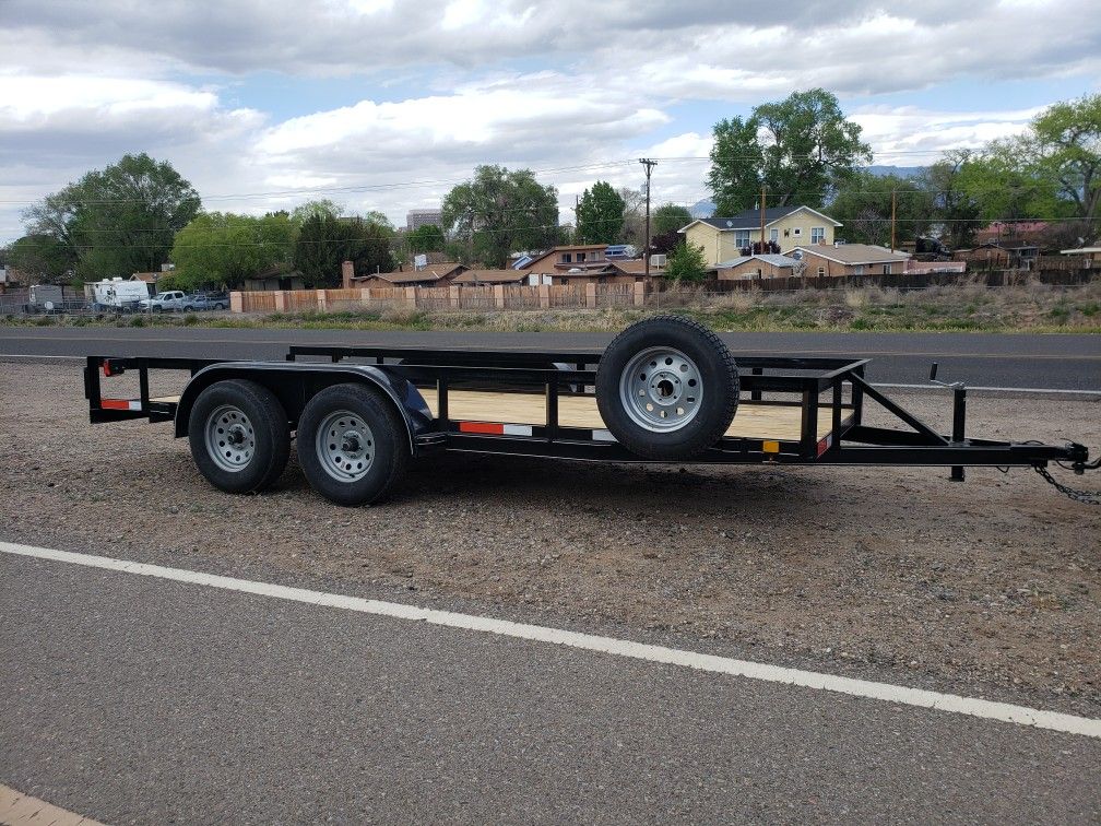 New 2020 16ft equipment, (76"wide and one 83" ) yes two available utility flatbed trailer 7000 lbs cap(3500 × 2 axle).