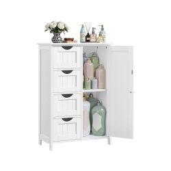 Floor Storage Cabinet, Farmhouse, 4 Drawers and 1 Door, 35.4" H Freestanding Organizer Unit, Kitchen, Bathroom, Living Room, Cloud White, SOFIE Collec
