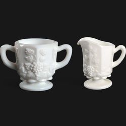 paneled grape milk glass by Westmoreland~creamer and open sugar dish