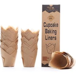200pcs Natural Tulip Cupcake Liners for Baking Cups Unbleached European Parchment paper Tulip Muffin Liners, Cupcake Wrapper for Party