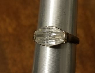Silver plated ring size 8 with unique faceted crystal