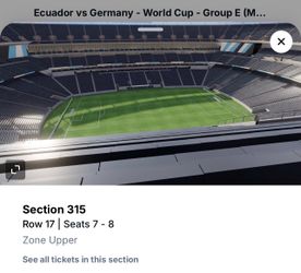 2 Ecuador vs Germany World Cup Tickets