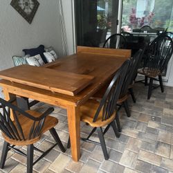 Solid Wood Dining Table w/ 6 Chairs + Bench