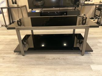 Black Glass Coffee Table and Glass Side Tables