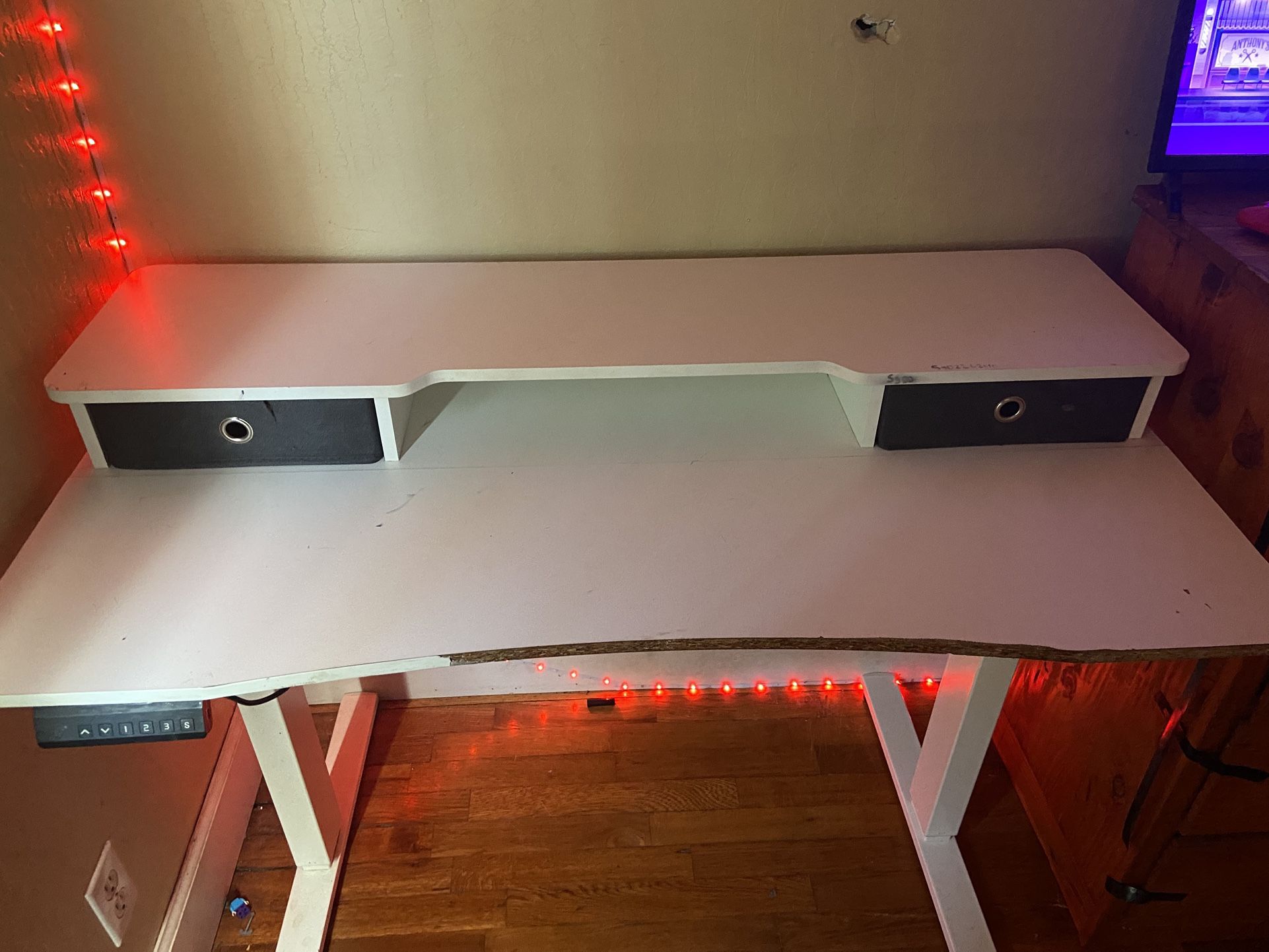 White electric standing desk
