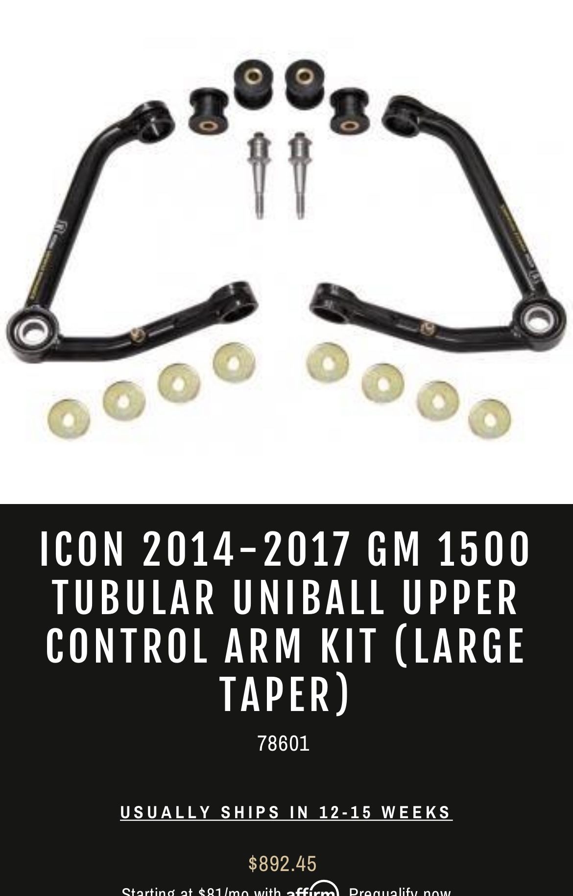 Icon Uniball Upper Control Arms - 2014-2017 GMC Sierra 1500 - Large Taper