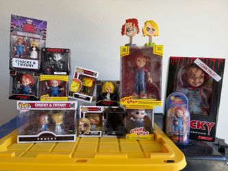 Brand new lot of Chucky and Tiffany Funkos, talking doll, and wallet