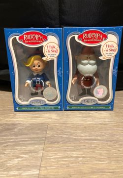 Rudolph the red-nosed reindeer collectible figures I talk and sing hermey and Santa bundle
