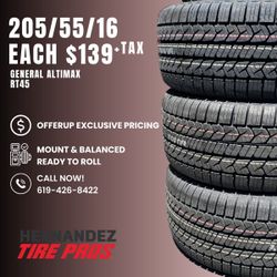 NEW 205/55R16 General Altimax RT45 Tire - 65K Mile Warranty