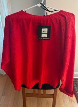 Halston Red Textured Long Sleeve Top