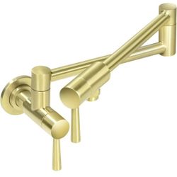 CWM Brushed Gold Pot Filler Faucet Stainless Steel Commercial Wall Mount Kitchen