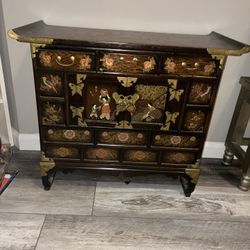 Vintage Small Asian Wood Cabinet With Drawers