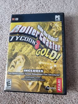 Rollercoaster Tycoon 3 Gold And Tycoon 3 PC game with case and manual.