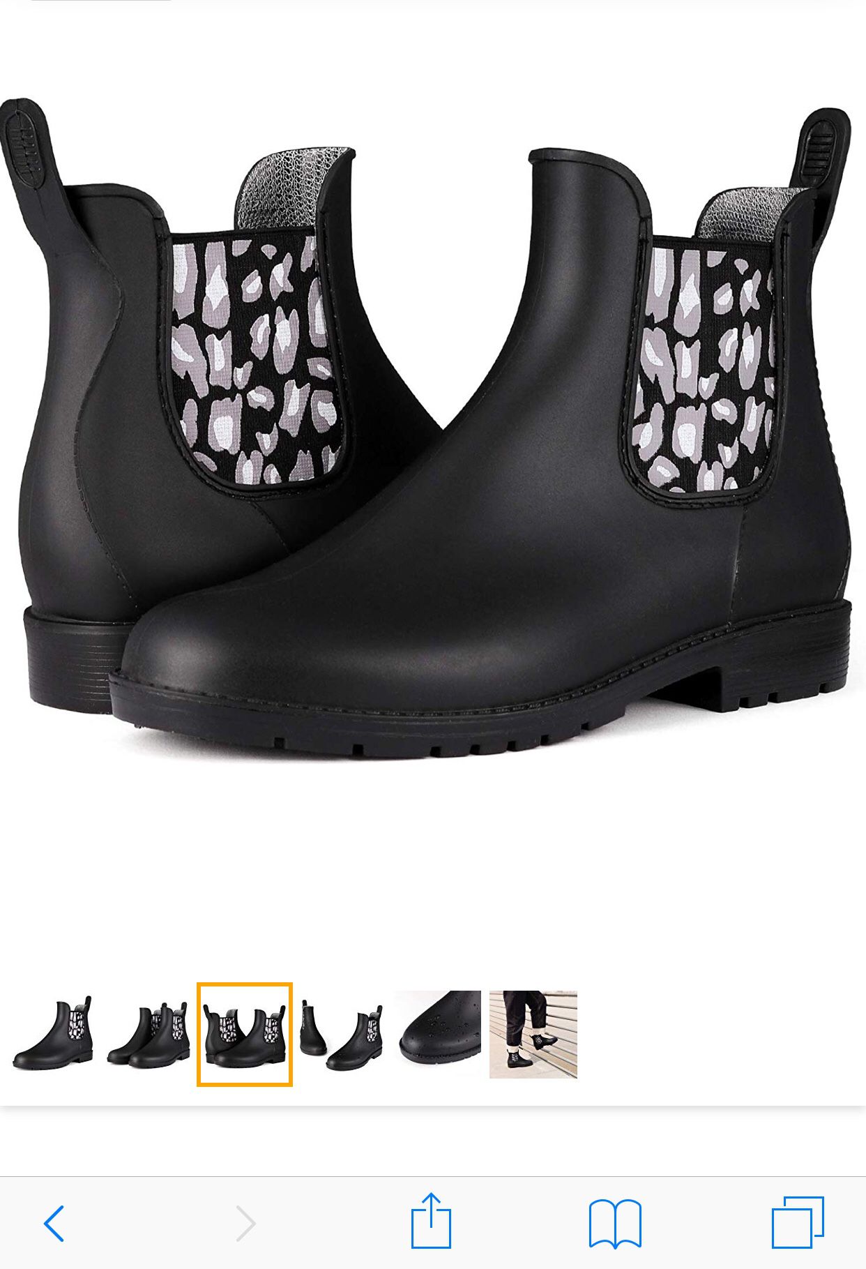 Women Short Rain Boots, Waterproof Chelsea Ankle Fashion Boots with Elastic Prints size 8