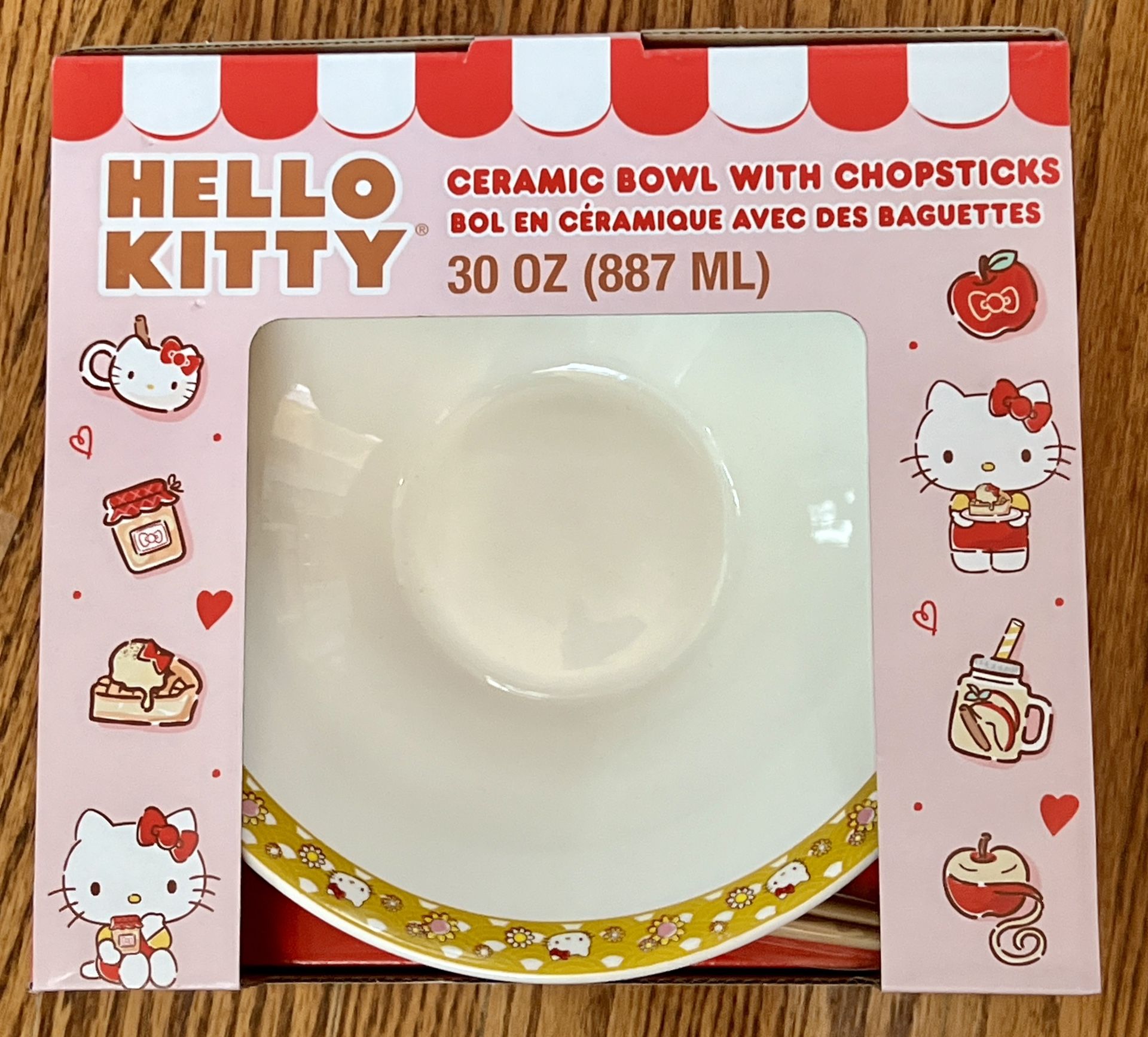 Hello Kitty Ceramic Bowl w/ Chopsticks NIB